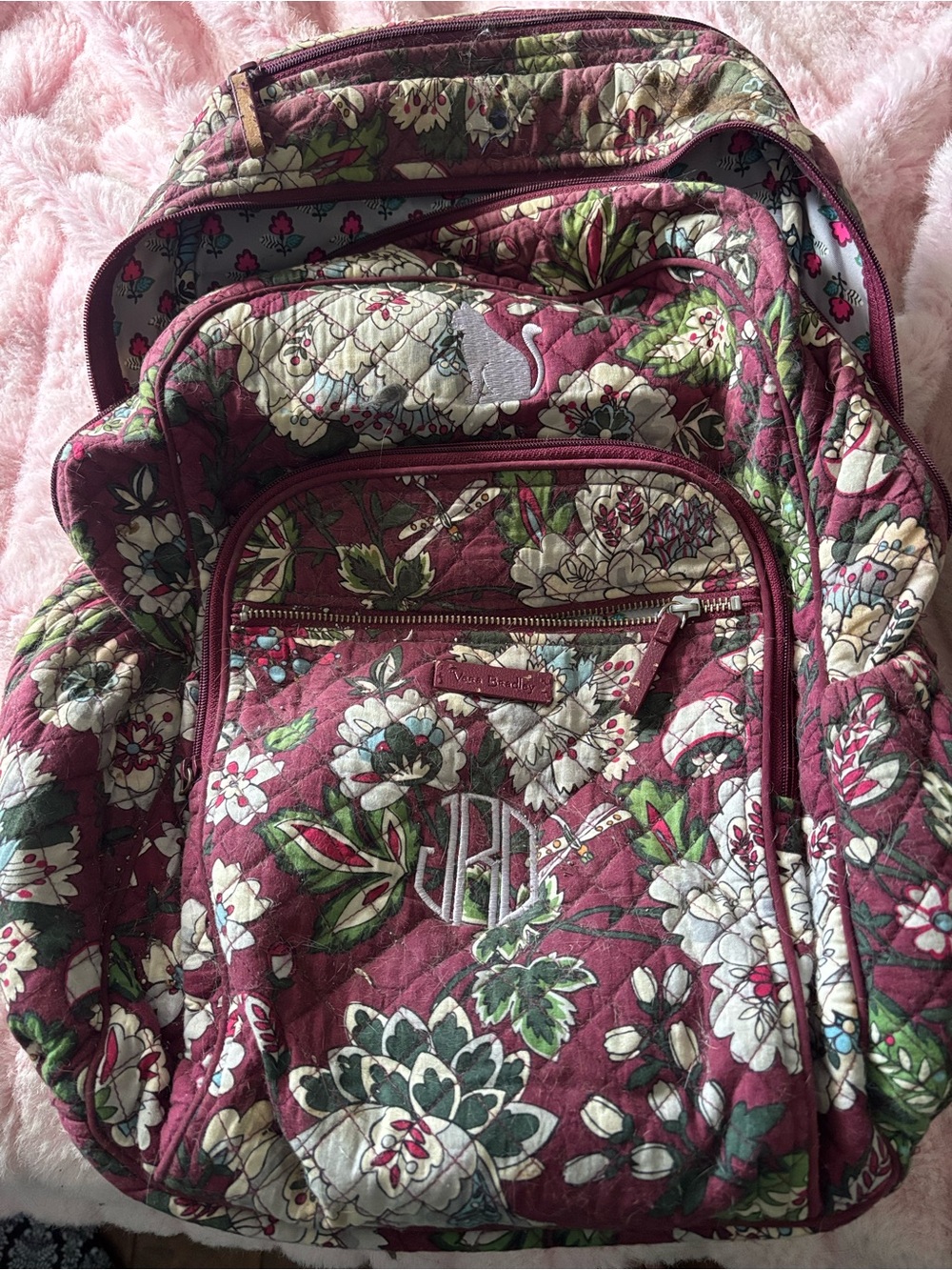 Vera Bradley Quilted Floral Backpack in Burgundy and Cream